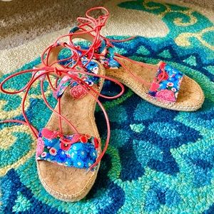 GB Vibrant Floral Lace Up Sandals